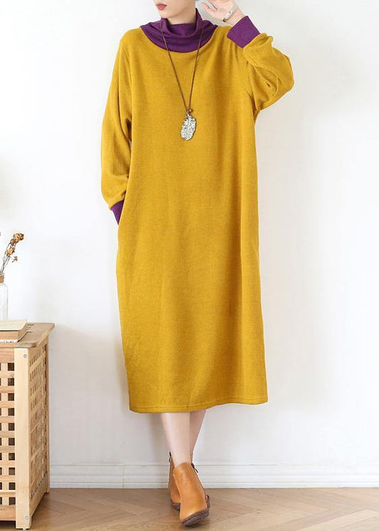 DIY high neck patchwork Tunics Inspiration black loose Dresses - SooLinen