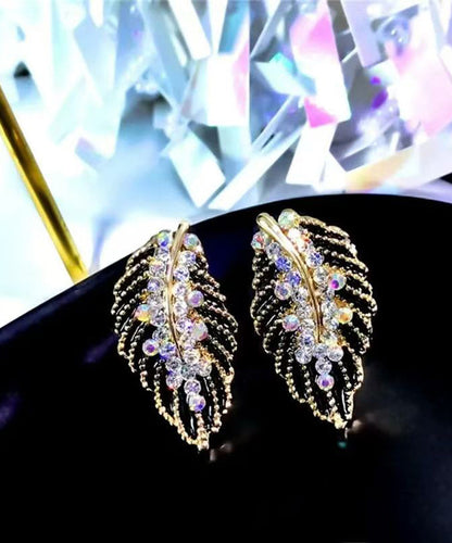 Vogue Black Copper Zircon Leaf Stud Earrings