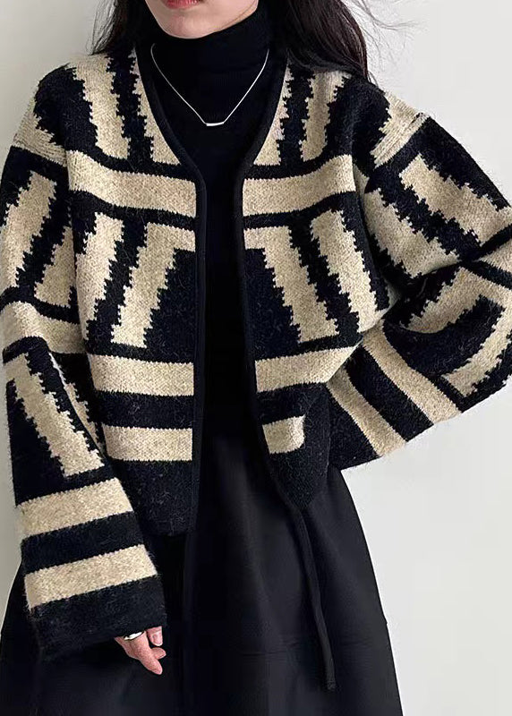 Vogue Black Plaid Cozy Cotton Knit Cardigan Spring