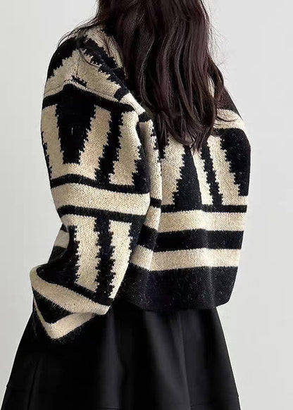 Vogue Black Plaid Cozy Cotton Knit Cardigan Spring