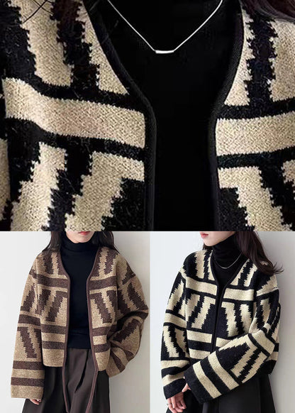 Vogue Black Plaid Cozy Cotton Knit Cardigan Spring