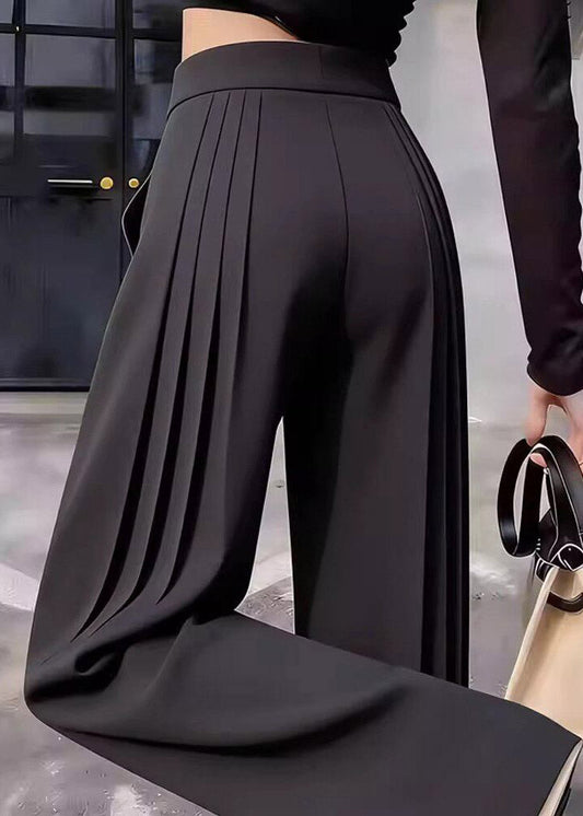 Vogue Black Wrinkled Patchwork High Waist Wide Leg Pants