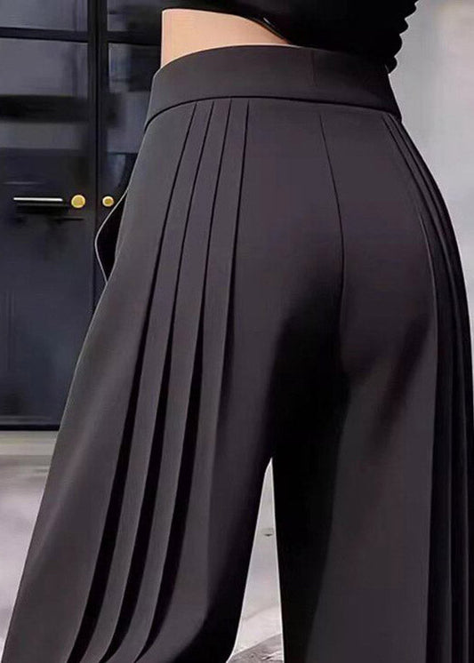 Vogue Black Wrinkled Patchwork High Waist Wide Leg Pants