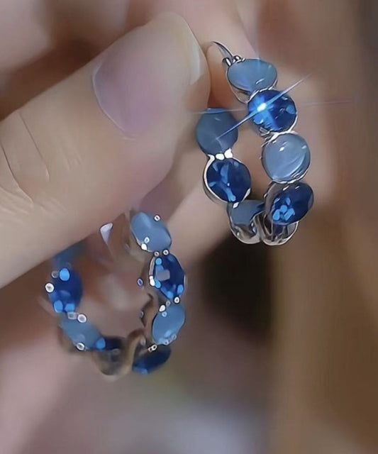 Vogue Blue Alloy Zircon Cat's Eye Hoop Earrings