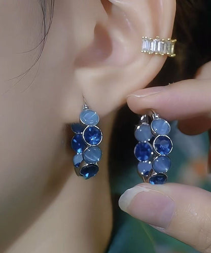 Vogue Blue Alloy Zircon Cat's Eye Hoop Earrings