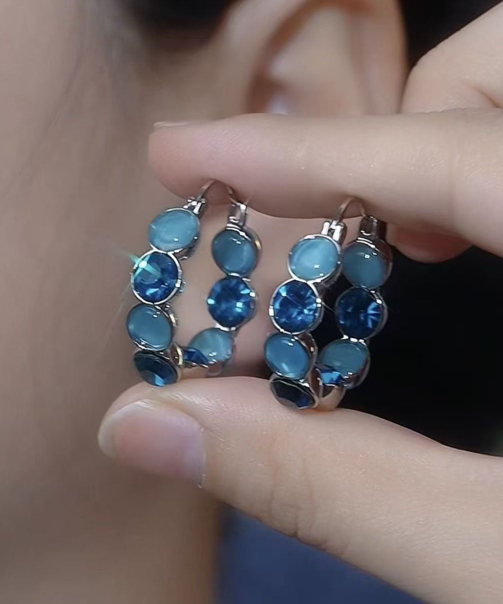 Vogue Blue Alloy Zircon Cat's Eye Hoop Earrings