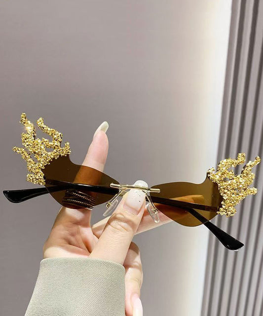 Vogue Coffee Metal Zircon Flame Party Sunglasses
