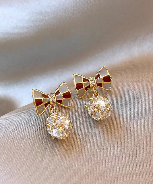 Vogue Copper Alloy Zircon Enamel Bow Stud Earrings