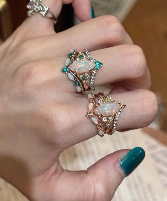Vogue Gold Alloy Zircon Rings Two-Piece Set
