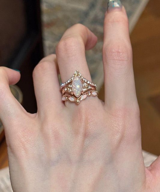 Vogue Gold Alloy Zircon Rings Two-Piece Set