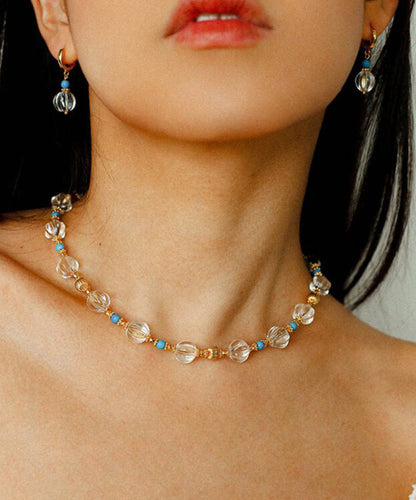 Vogue Gold Copper Overgild Turquois Pendant Necklace Three-Piece Set