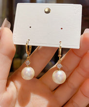 Load image into Gallery viewer, Vogue Gold Copper Overgild Zircon Pearl Drop Earrings