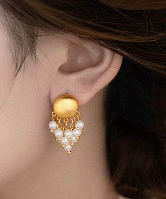 Vogue Gold Metal Pearl Tassel Drop Earrings