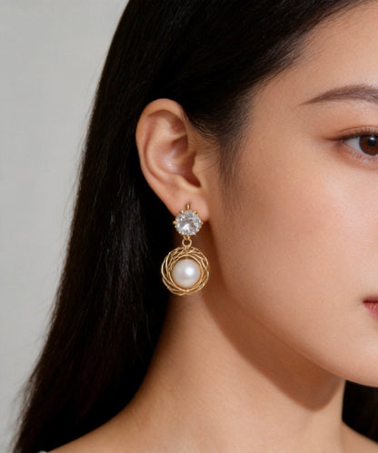 Vogue Gold Zircon Pearl Drop Earrings