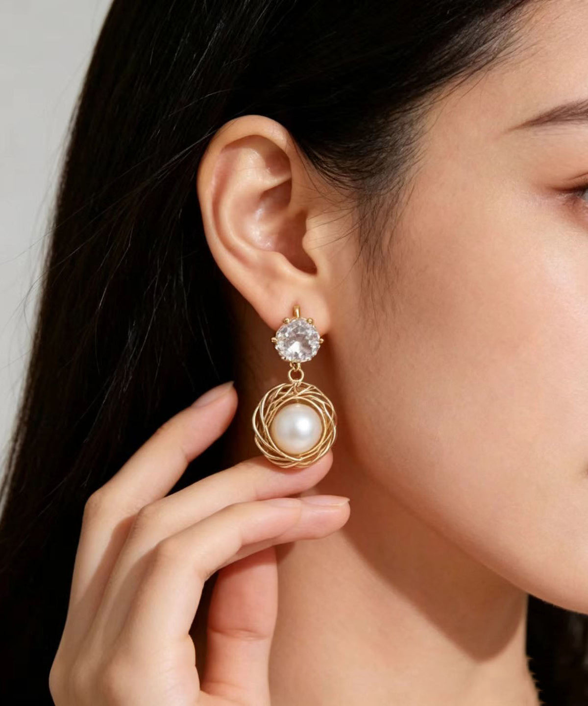 Vogue Gold Zircon Pearl Drop Earrings
