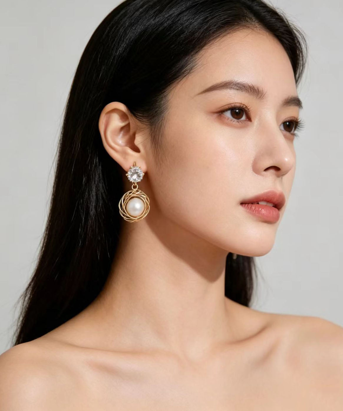 Vogue Gold Zircon Pearl Drop Earrings