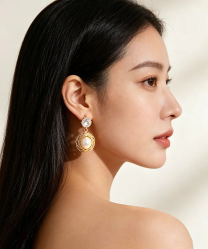 Vogue Gold Zircon Pearl Drop Earrings