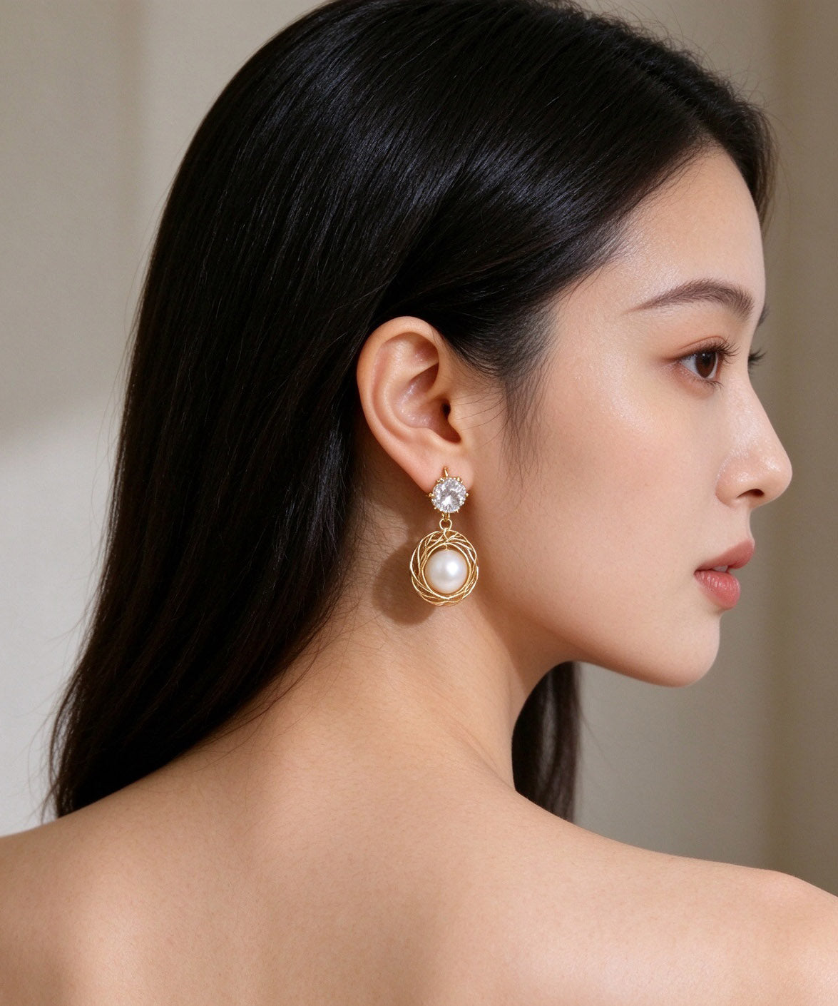 Vogue Gold Zircon Pearl Drop Earrings