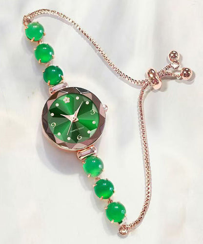 Vogue Green Stainless Steel Alloy Zircon Inlaid Jade Watches