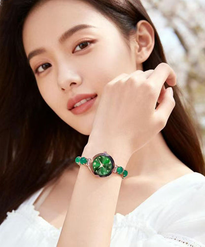 Vogue Green Stainless Steel Alloy Zircon Inlaid Jade Watches