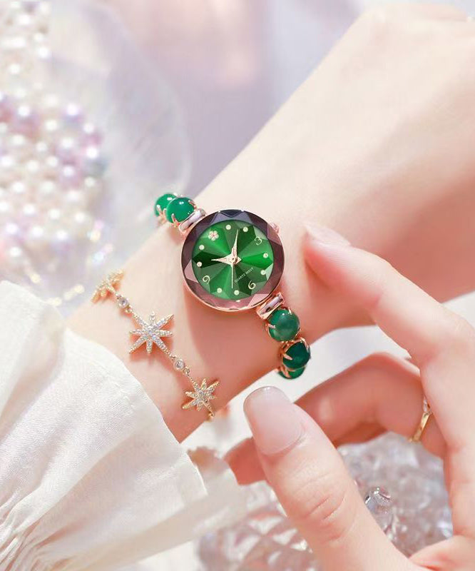 Vogue Green Stainless Steel Alloy Zircon Inlaid Jade Watches