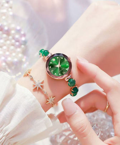 Vogue Green Stainless Steel Alloy Zircon Inlaid Jade Watches