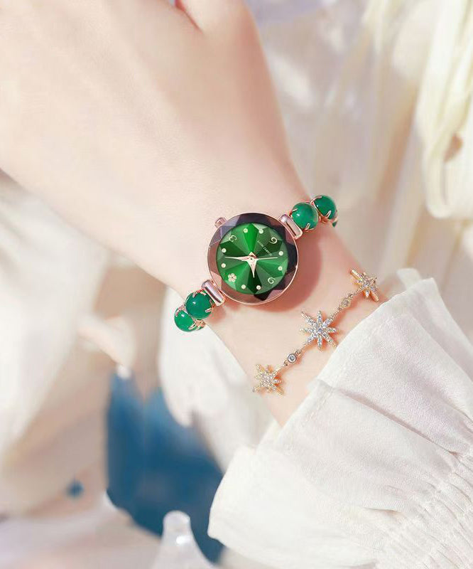 Vogue Green Stainless Steel Alloy Zircon Inlaid Jade Watches