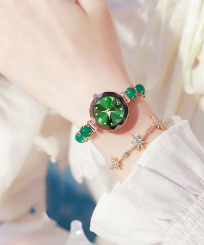 Vogue Green Stainless Steel Alloy Zircon Inlaid Jade Watches
