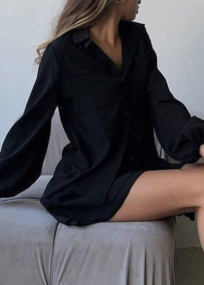 Vogue Khaki Peter Pan Collar Shirts And Shorts Two Pieces Set Fall