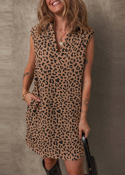 Vogue Leopard Print Patchwork Mid Dress Sleeveless