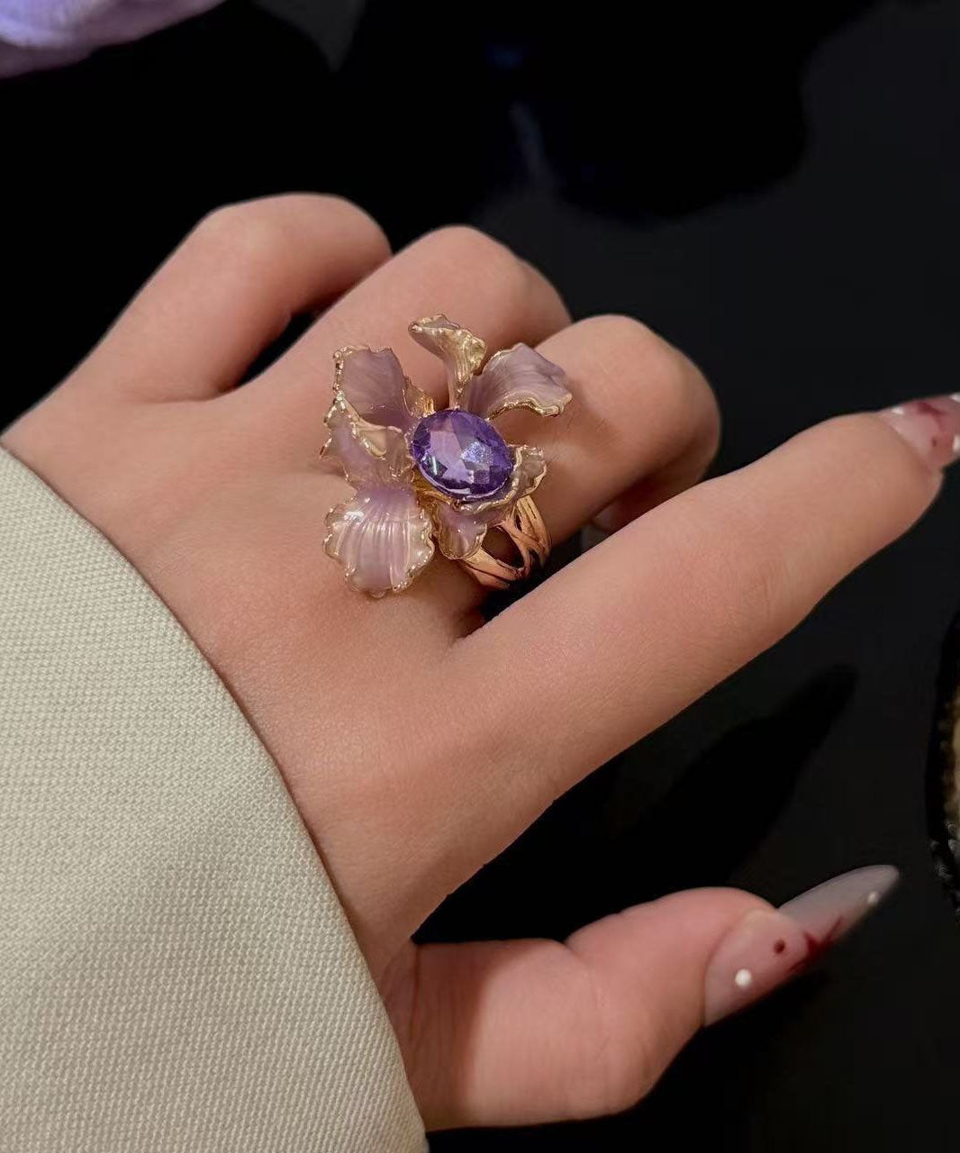 Vogue Purple Alloy Zircon Iris Gem Stone Rings