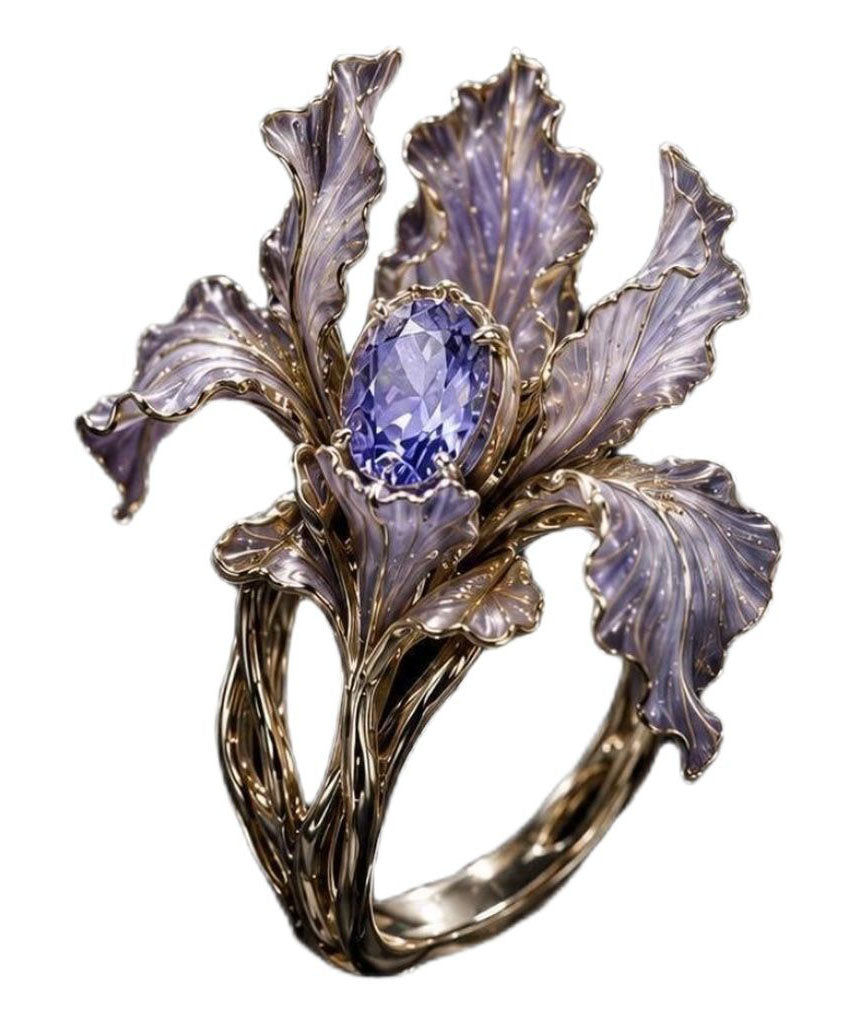 Vogue Purple Alloy Zircon Iris Gem Stone Rings