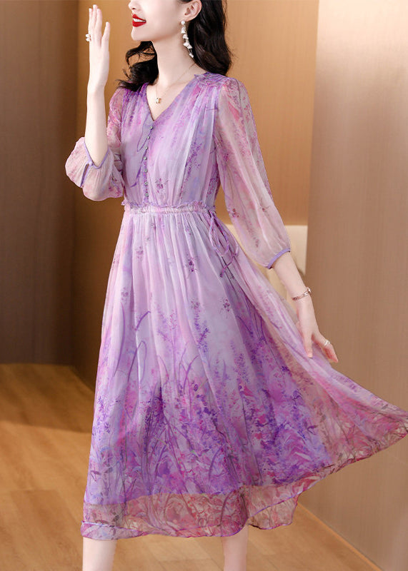Vogue Purple Patchwork Elastic Waist Silk Maxi Dresses Summer