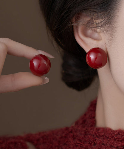 Vogue Red Copper Overgild Pearl Stud Earrings