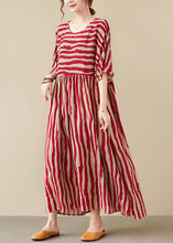 Load image into Gallery viewer, Vogue Red Striped O-Neck Long Dresses Short Sleeve
