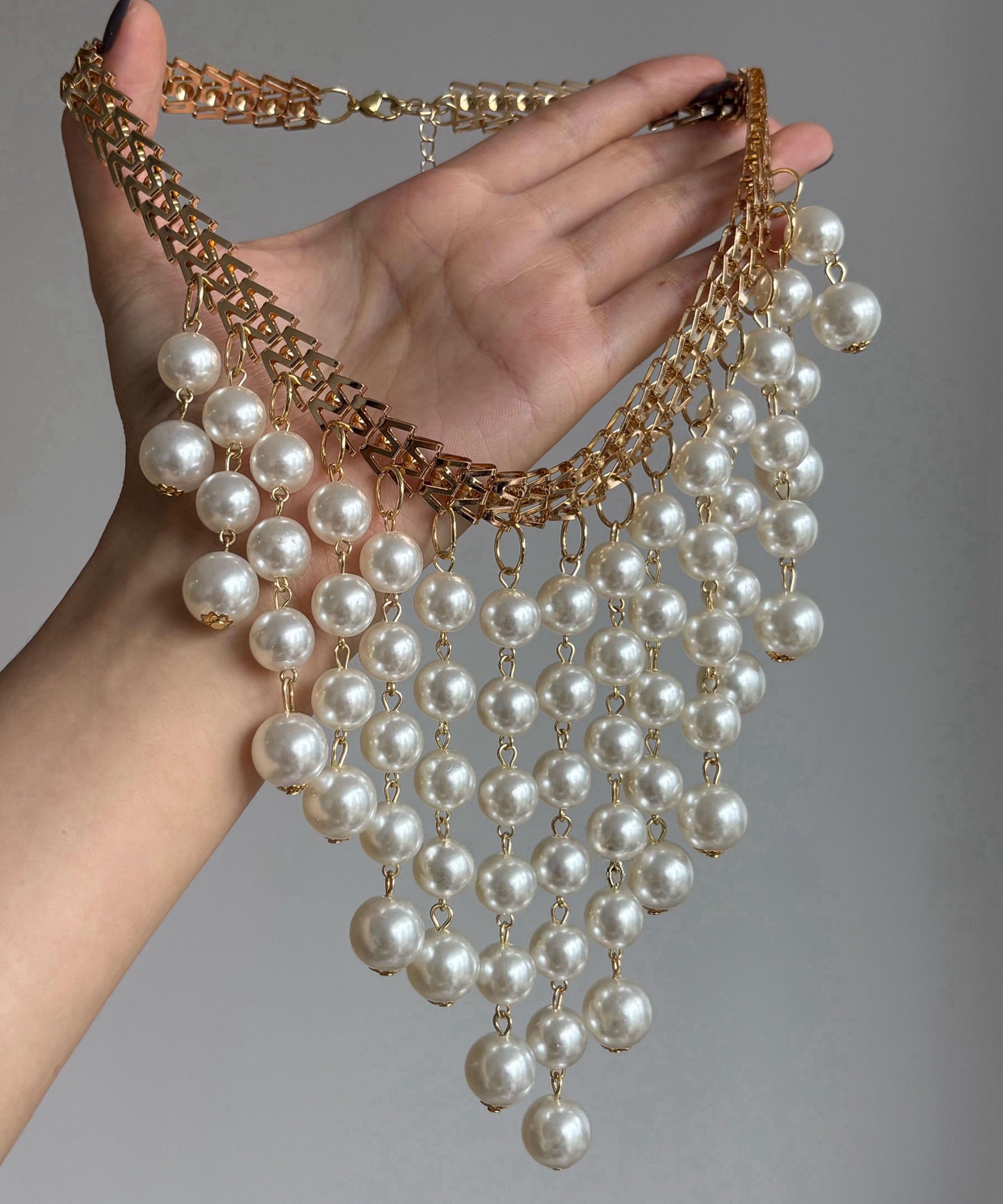 Vogue White Alloy Pearl Layered Tassel Gratuated Bead Necklace