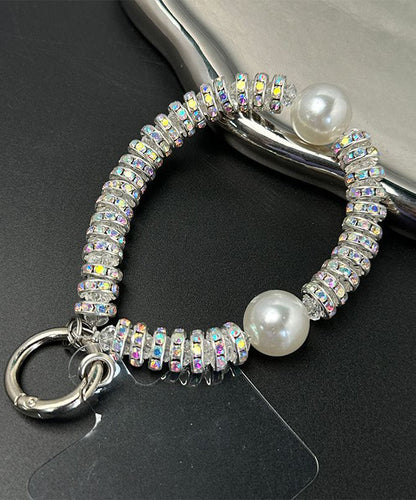 Vogue White Alloy Zircon Beading Phone Chains