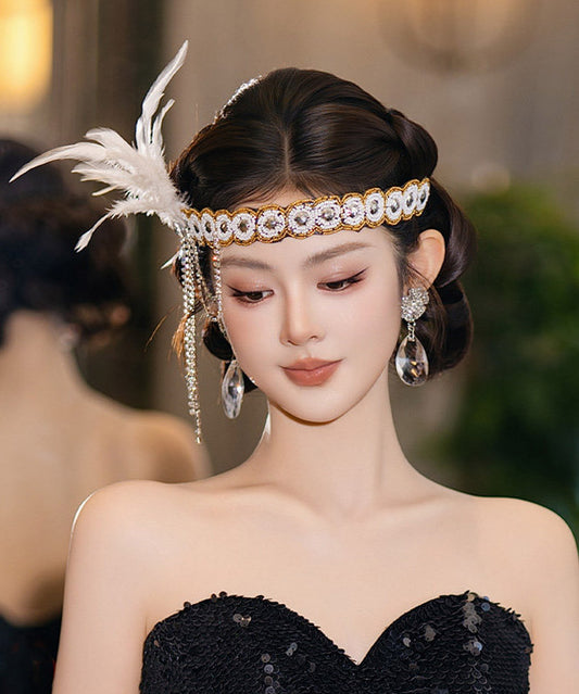 Vogue White Cloth Feather Patchwork Tassel HairPiece