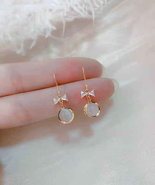 Vogue White Copper Overgild Zircon Cat's Eye Bow Drop Earrings