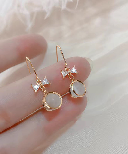 Vogue White Copper Overgild Zircon Cat's Eye Bow Drop Earrings