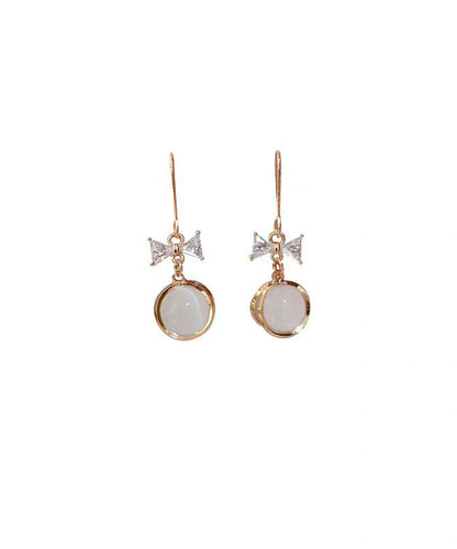 Vogue White Copper Overgild Zircon Cat's Eye Bow Drop Earrings