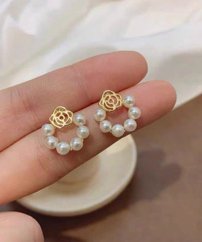 Vogue White Stelring Silver Overgild Pearl Hoop Earring