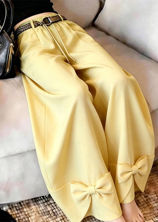Vogue Yellow Bow Patchwork Straight Pants Summer