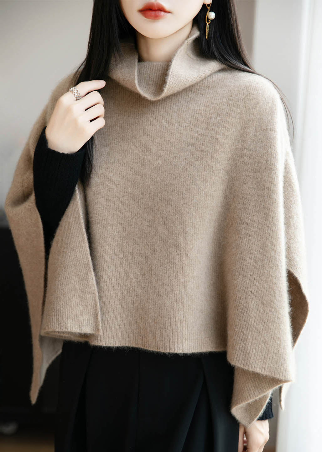 Warm Apricot Turtleneck Thick Wool Sweater Winter