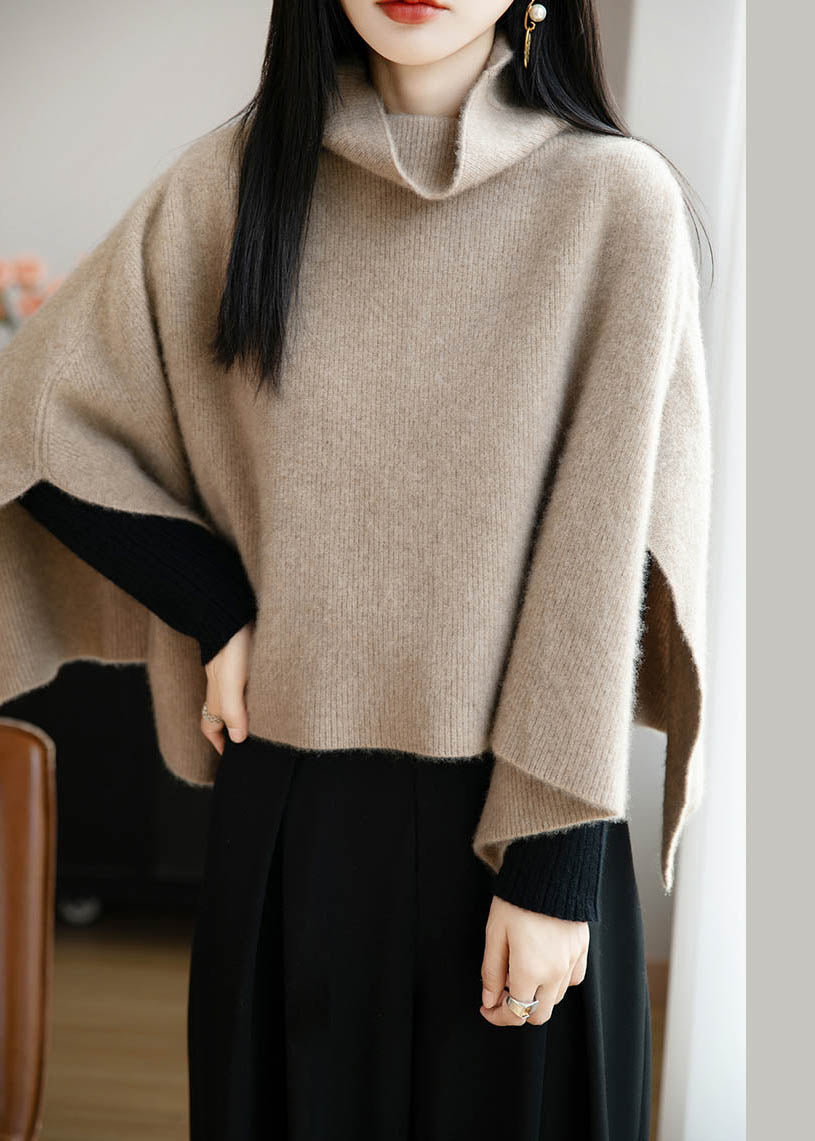Warm Apricot Turtleneck Thick Wool Sweater Winter