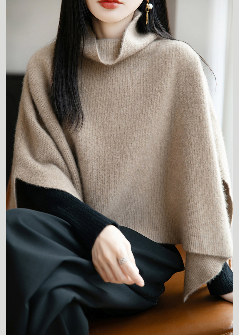 Warm Apricot Turtleneck Thick Wool Sweater Winter