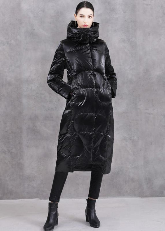 Warm Loose fitting winter jacket hooded winter outwear black winter duck down coat - SooLinen