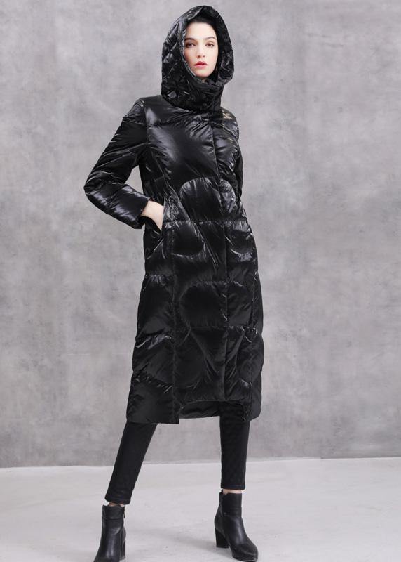 Warm Loose fitting winter jacket hooded winter outwear black winter duck down coat - SooLinen