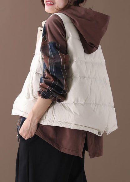 Warm beige Parkas trendy plus size snow jackets winter stand collar sleeveless outwear - SooLinen