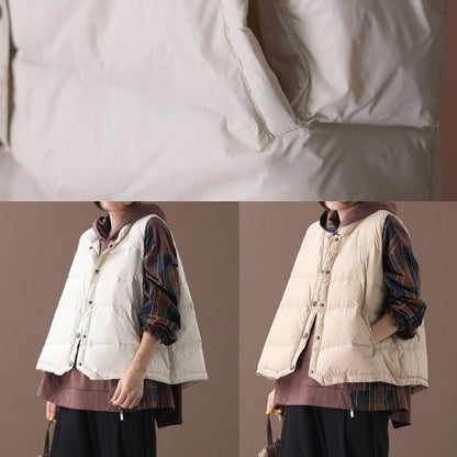 Warm beige Parkas trendy plus size snow jackets winter stand collar sleeveless outwear - SooLinen
